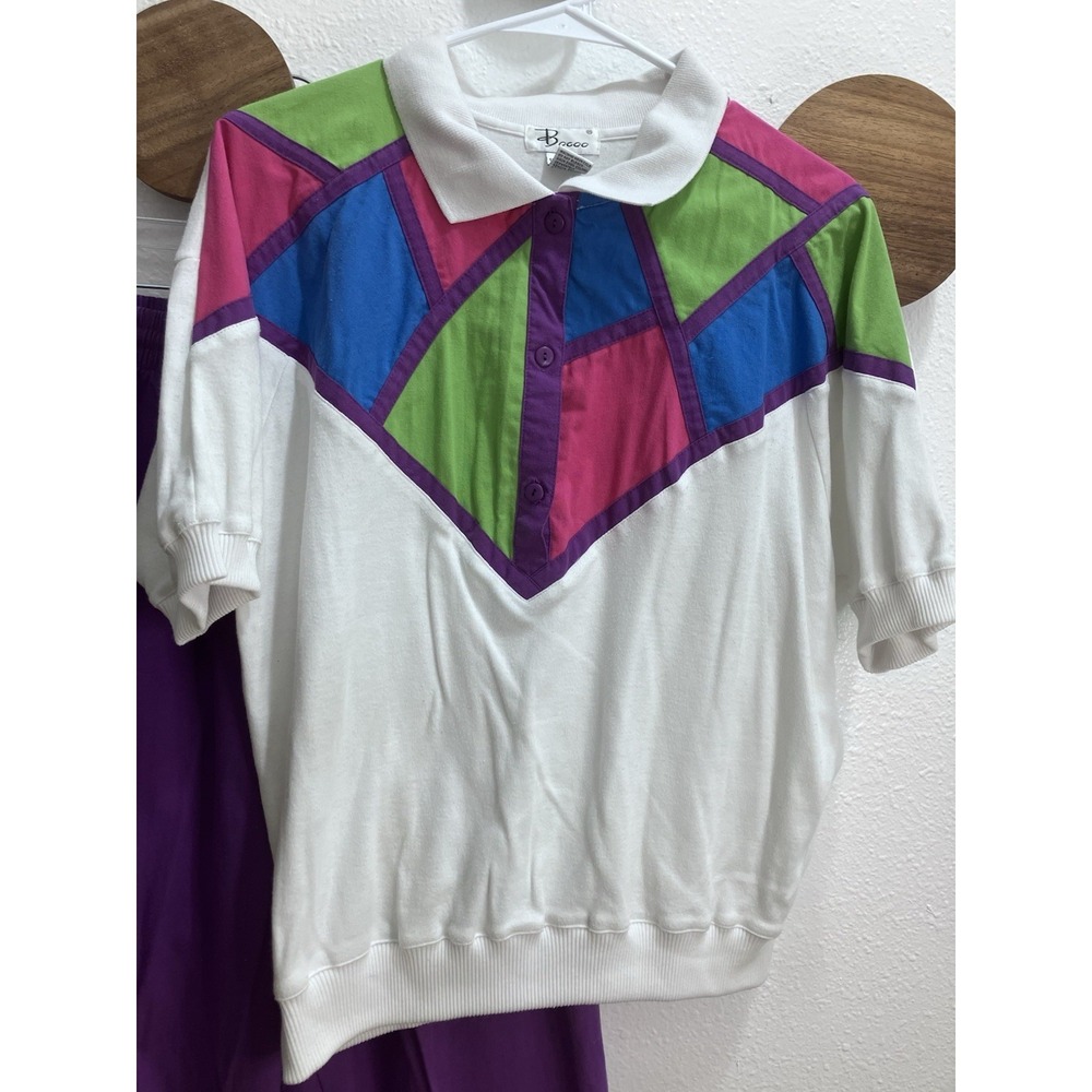 Vintage 80s Bocoo 2 Piece Outfit Light Weight Pant Shirt Large Retro Geometric - Picture 3 of 16
